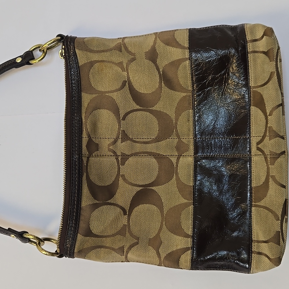 Coach Tan and Brown Signature Shoulder Bag